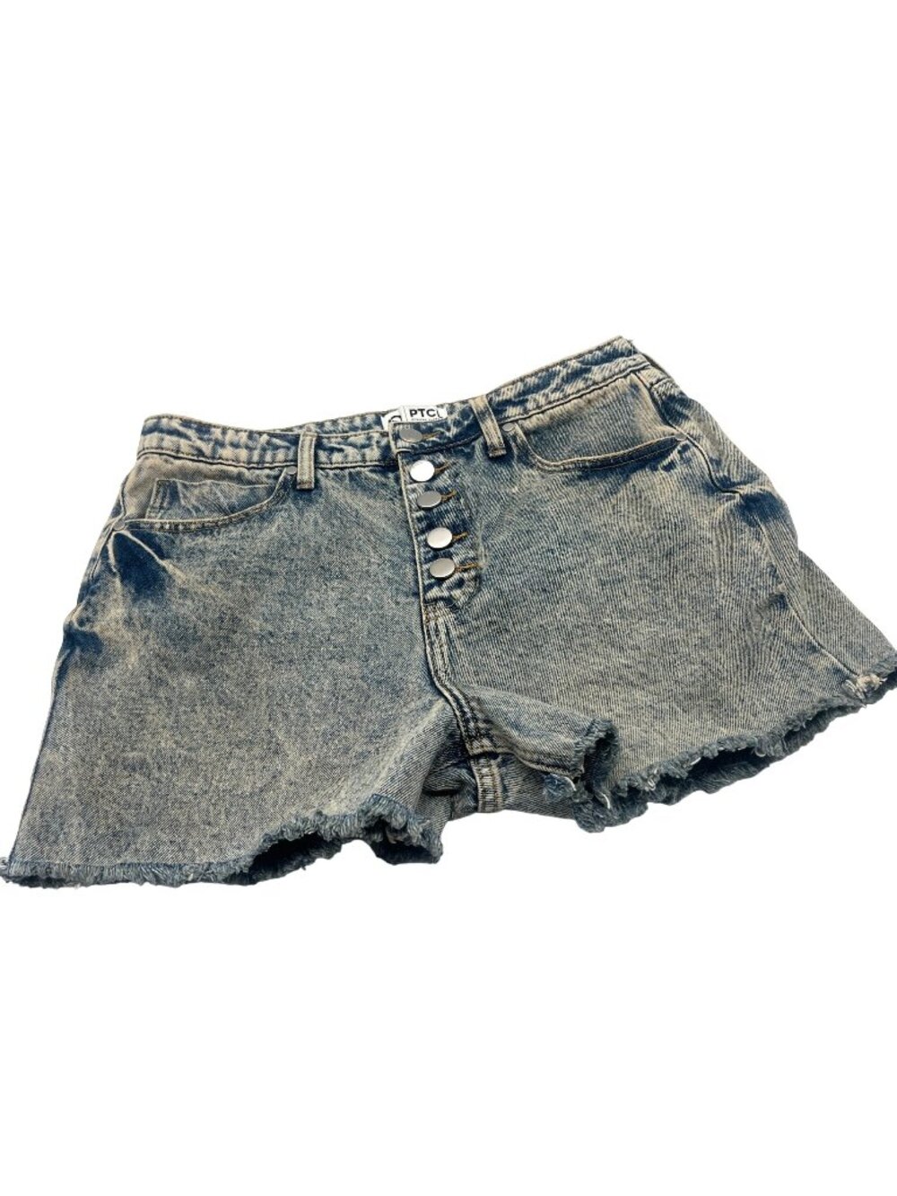 PTCL High Waist Exposed Button Fly Denim Cutoff Shorts, Indigo Tint Wash, Sz. 30